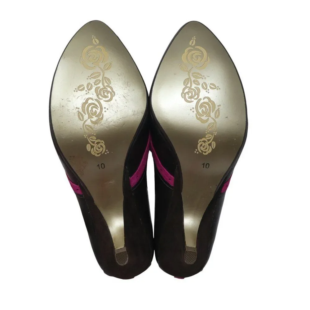 Poetic License Passion Brown Pink Fringe Patent Leather Pumps Heels Womens 10
